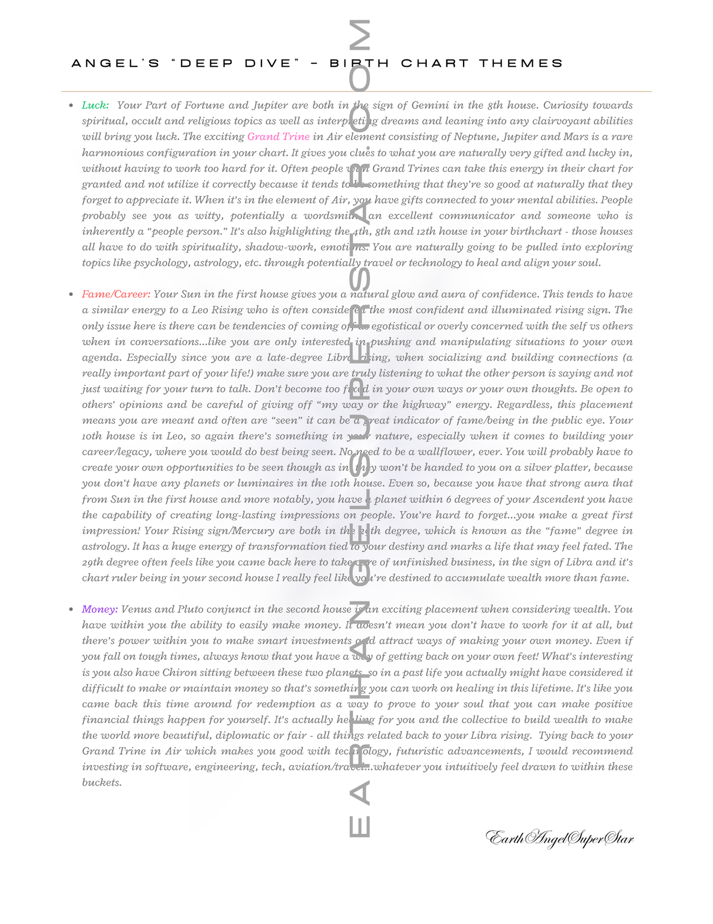 "DEEP DIVE" - BIRTH CHART REPORT